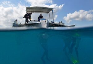 above and below Costa Rica diving boat off Coco beach