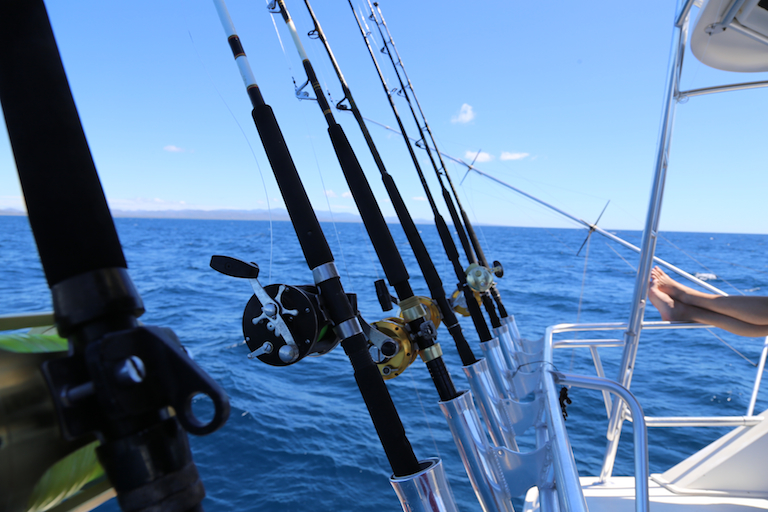 Rods and reels on the fishing boat