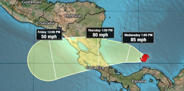 Costa Rica hurricane weather map