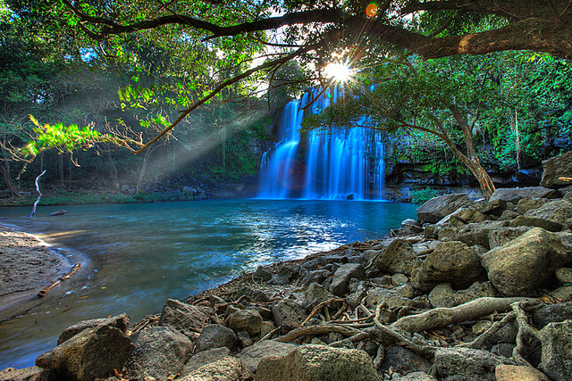 sunrise over waterfall